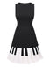 Black 1960s Boat Neck Piano Key Patchwork Dress