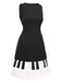 Black 1960s Boat Neck Piano Key Patchwork Dress