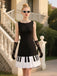 Black 1960s Boat Neck Piano Key Patchwork Dress