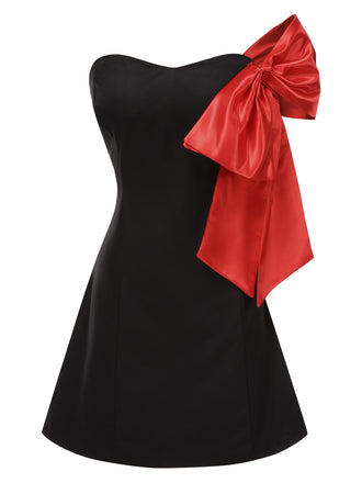 Black 1960s Strapless Bow A-Line Dress