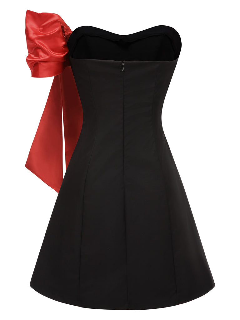 Black 1960s Strapless Bow A-Line Dress