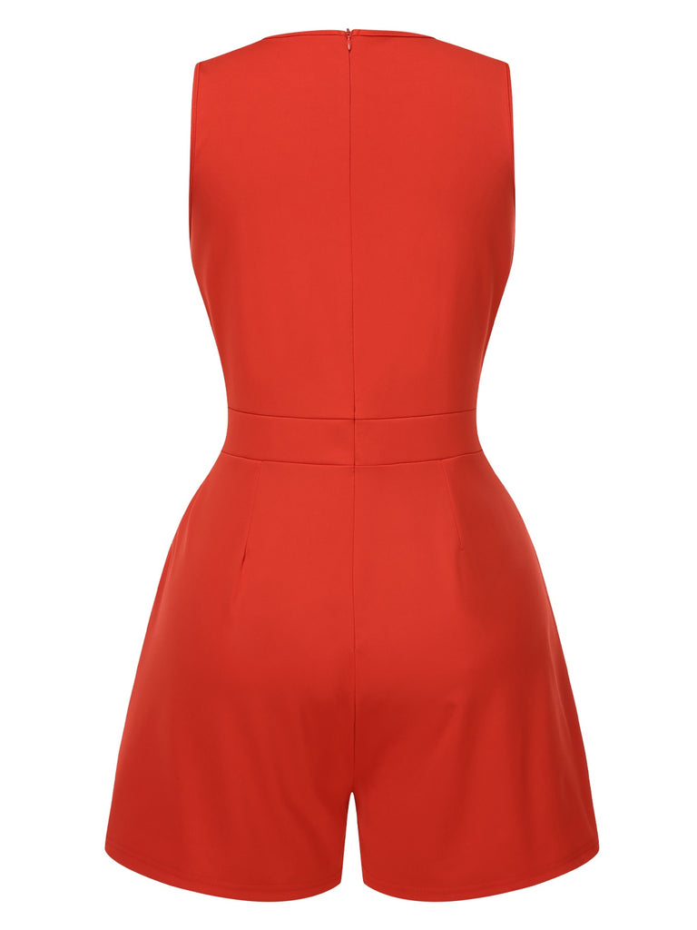Solid 1960s Surplice V-Neck Sleeveless Chain Romper