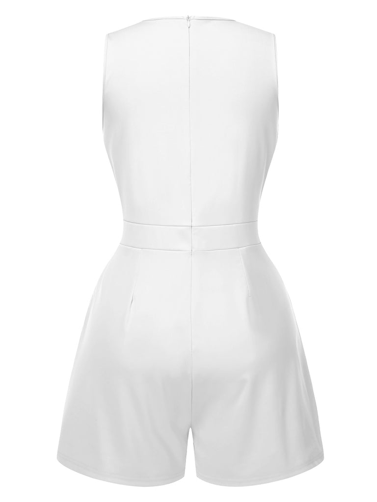 Solid 1960s Surplice V-Neck Sleeveless Chain Romper
