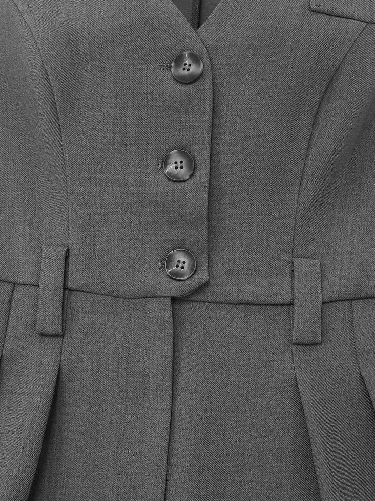 Gray 1930s Solid Sleeeless Office Belted Jumpsuit