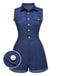 Blue 1970s Solid Cotton Sleeveless Denim Romper