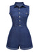 Blue 1970s Solid Cotton Sleeveless Denim Romper