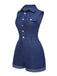 Blue 1970s Solid Cotton Sleeveless Denim Romper