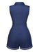 Blue 1970s Solid Cotton Sleeveless Denim Romper
