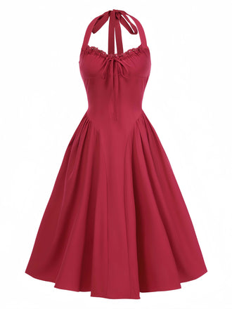 1950s Halter Solid Swing Corset Dress