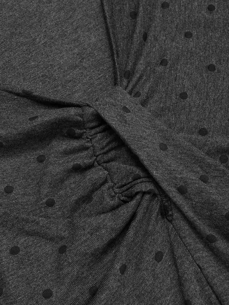 Gray 1960s Polka Dots V-Neck Bodycon Dress