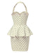 [Pre-Sale] Beige 1960s Polka Dot Halter Ruffle Pencil Dress