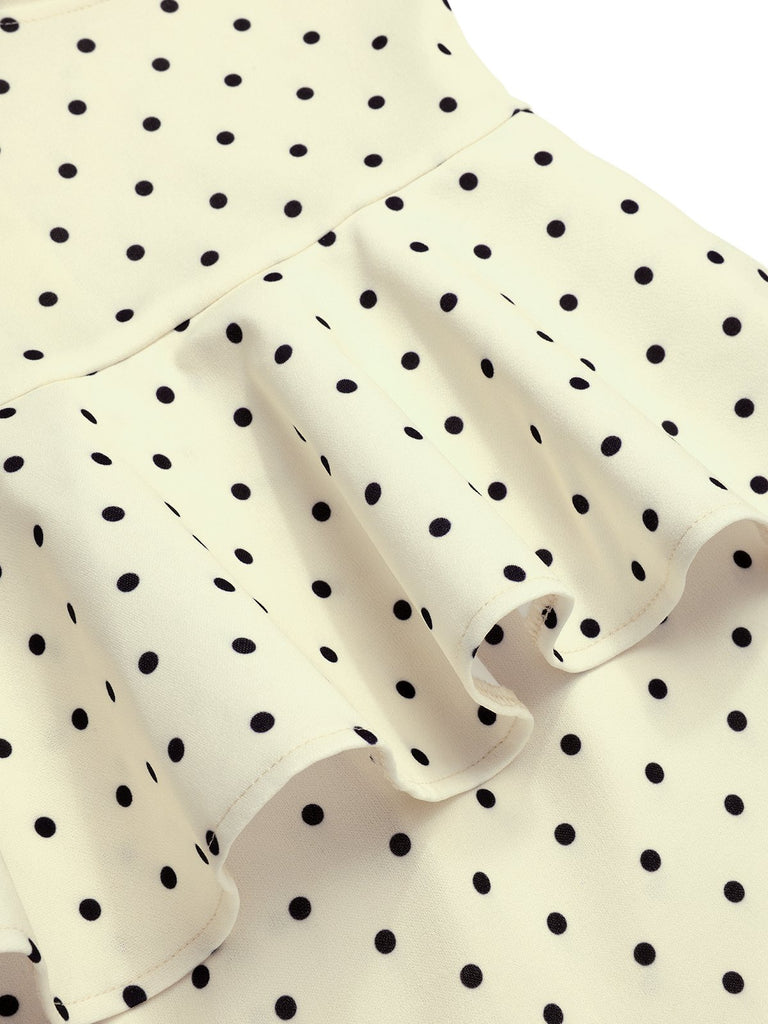 [Pre-Sale] Beige 1960s Polka Dot Halter Ruffle Pencil Dress