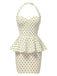 [Pre-Sale] Beige 1960s Polka Dot Halter Ruffle Pencil Dress