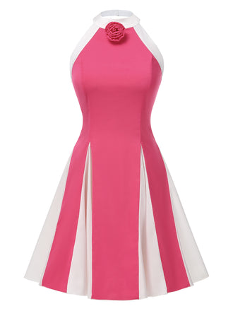 1950s Halter Colorblock 3D Floral Backless Dress