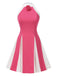 1950s Halter Colorblock 3D Floral Backless Dress
