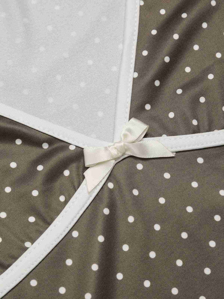 Brown 1960s Deep V-Neck Polka Dots Dress