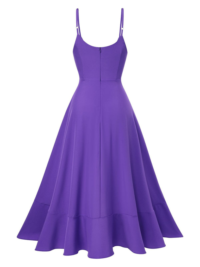 1950s Solid Irregular Hem Suspender Dress
