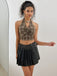 Brown 1930s Halter Gingham Plaid Smocked Crop Top