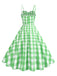 1950s Ruched Spaghetti Straps Gingham Plaid Dress