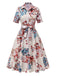 Apricot 1940s Floral Belted Lapel Dress