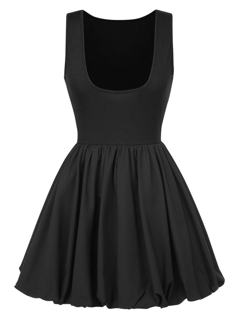 Black 1960s Solid Sleeveless Bubble Dress