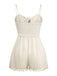 Beige 1950s Solid Spaghetti Straps Smocked Romper