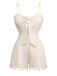 Beige 1950s Solid Spaghetti Straps Smocked Romper