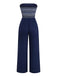 Deep Blue 1950s Stripes Bandeau Jumpsuit