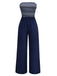 Deep Blue 1950s Stripes Bandeau Jumpsuit