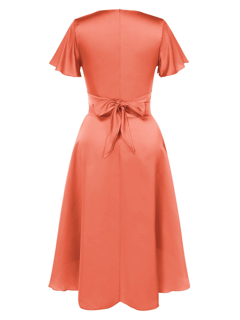 1940s Solid Deep V-Neck Twisted Satin Dress