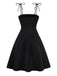 Black 1950s Floral Textured Spaghetti Straps Dress