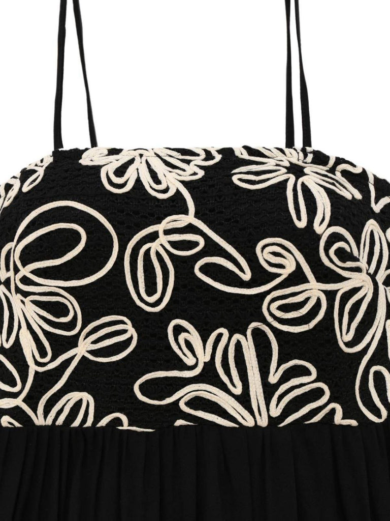 Black 1950s Floral Textured Spaghetti Straps Dress