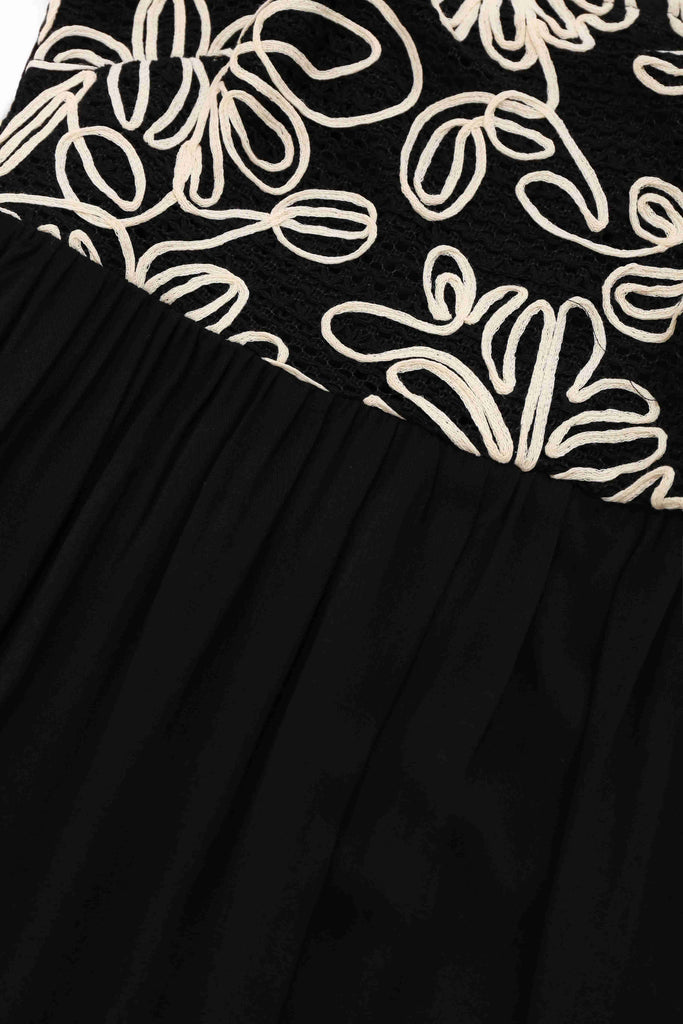 Black 1950s Floral Textured Spaghetti Straps Dress