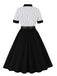 Black 1950s Vertical Stripe Patchwork Lapel Dress