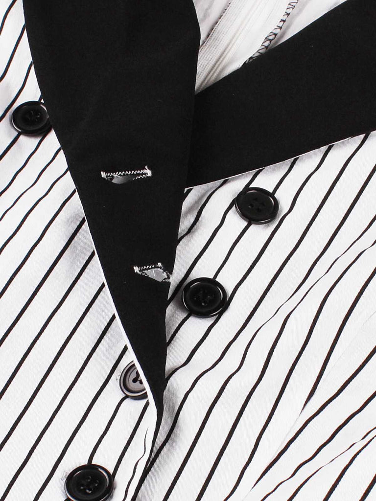 Black 1950s Vertical Stripe Patchwork Lapel Dress