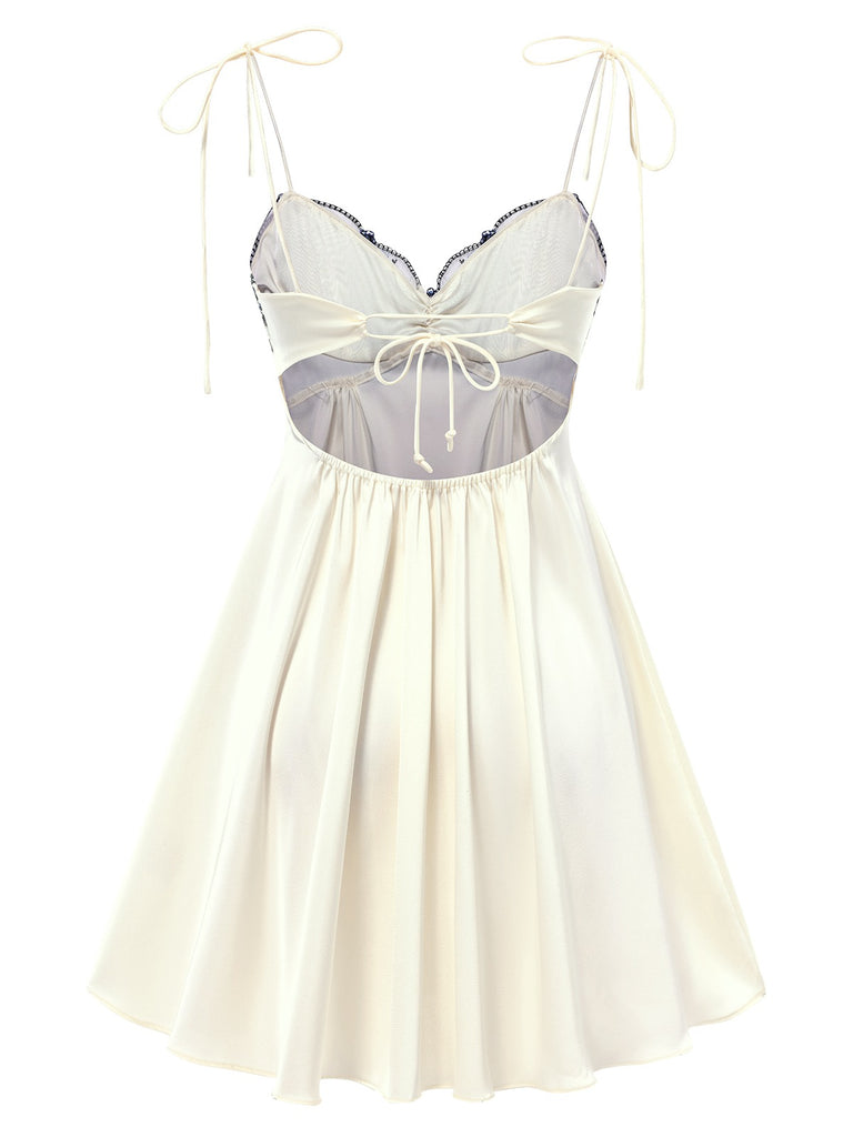 Beige 1940s Floral Embroidered Spaghetti Straps Nightgown