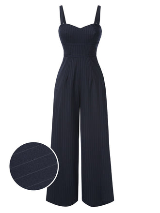 [Pre-Sale] Dark Gray 1930s Pinstripes High Waist Straps Jumpsuit
