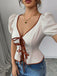 White 1950s Puff Sleeves Waist Top