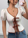 White 1950s Puff Sleeves Waist Top