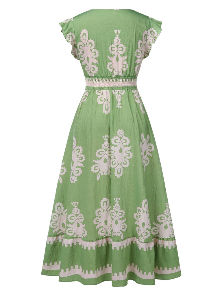 1970s V-Neck Tribal Pattern Bohemian Dress