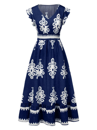 1970s V-Neck Tribal Pattern Bohemian Dress