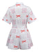 Pink 1950s Bow & Floral Belted Lapel Romper