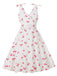 White 1950s Cherry Sleeveless V-Neck Dress