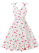 White 1950s Cherry Sleeveless V-Neck Dress