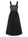 Black 1940s Strap Embroidered Floral Maxi Dress