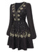 Black 1940s Deep V Embroidered Floral Dress