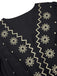 Black 1940s Deep V Embroidered Floral Dress