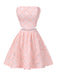 2PCS Pink 1950s 3D-Roses Lace-Up Bandeau Top & Skirt