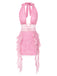 Pink 1960s Deep-V Halter Floral Lace Dress