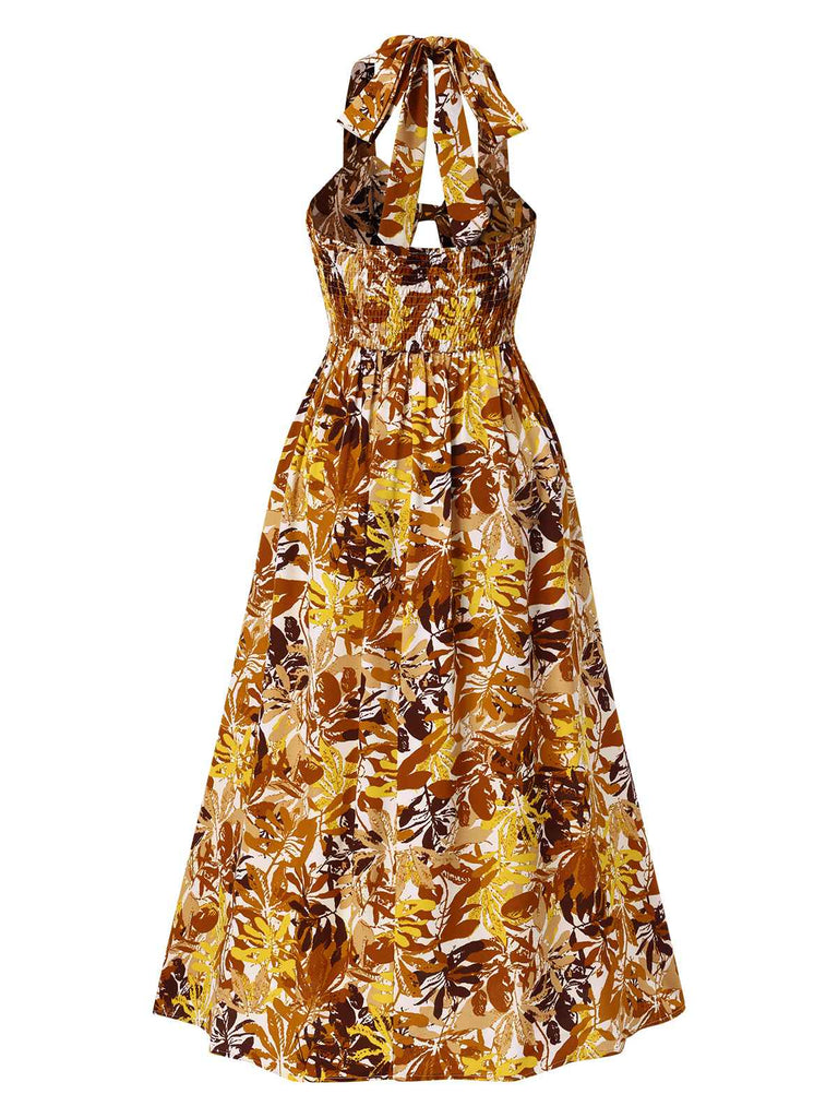 1930s Leaves Silhouette Hollow-Out Halter Dress